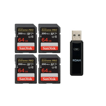 SanDisk 64GB Extreme PRO 200MB/s SDXC Memory Card (4-pack) with Card Reader