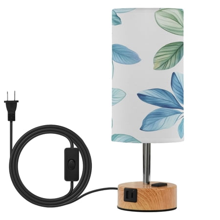 Touch Control Table Lamp with Wood Grain Metal Base 3 Color Temperature Adjustable LED Eye Caring Desk Lamp for Bedroom Study Colorful Blue Leaf