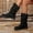 Black, variant on Women Buckle Strap Ruched Mid Calf Boots Faux Suede Solid Color Round Toe Block Mid Heel Winter Casual Boots Indoor Outdoor Daily Wear US Size 5 To 9 Brown