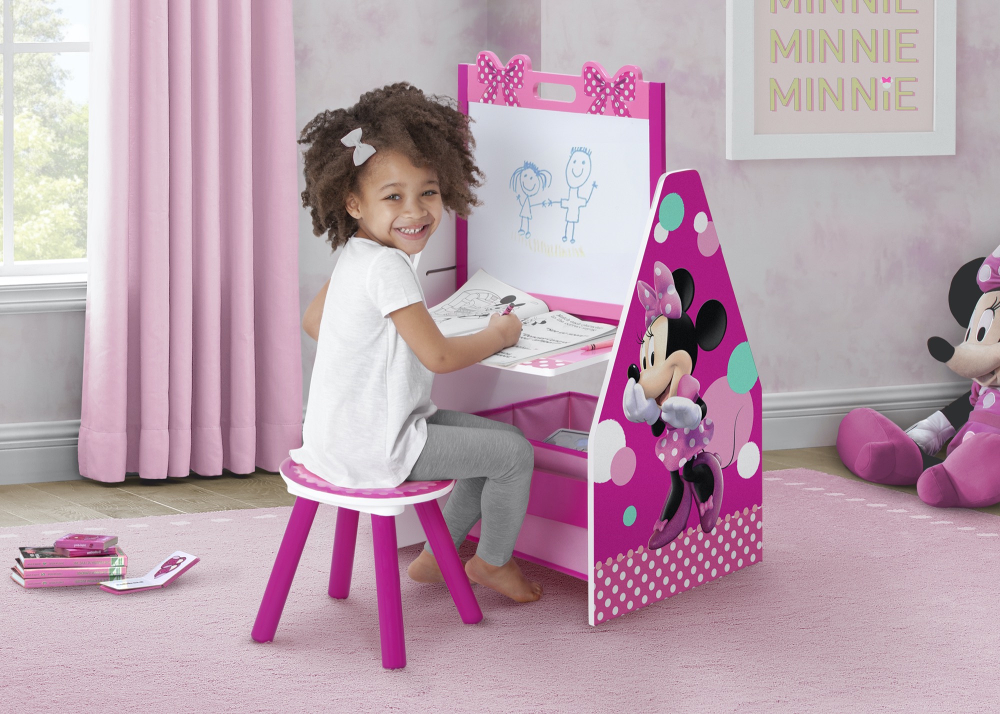 Disney Minnie Mouse Deluxe Kids Art Table, Easel, Desk, Stool & Toy Organizer, Greenguard Gold Certified - image 3 of 10