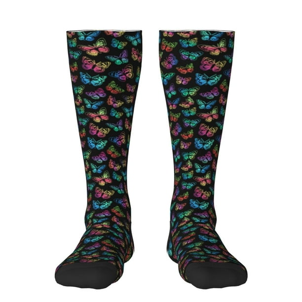 Fotbe Multicolored Butterflies Calcetas Divertidas Estampadas para Hombre y Mujer, Calcetas de Algodón hasta la Rodilla para Caminar, Correr, Enfermería y Embarazo