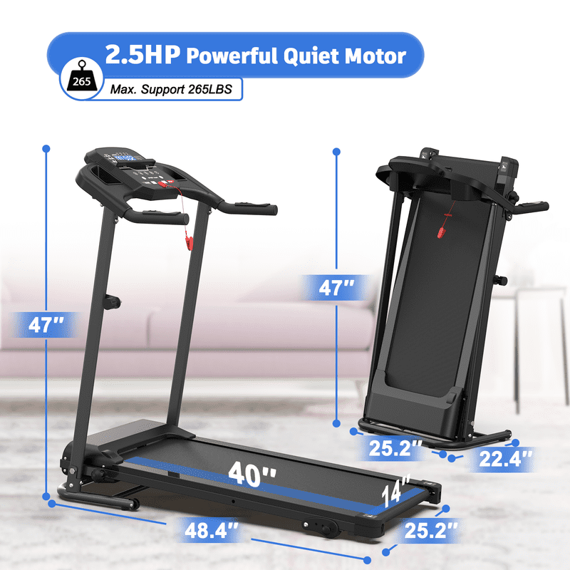 Redliro Folding Treadmill with 2.5HP Quiet Brushless Motor, Compact Running Machine for Home, LCD Display, Heart Rate Monitor, 265LBS Capacity