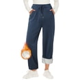 thumbnail image 5 of Gibobby pantalones de mujer holgados Pantalones deportivos con forro polar de algodón para mujer, pantalones deportivos informales con pierna recta (Azul marino, S), 5 of 5