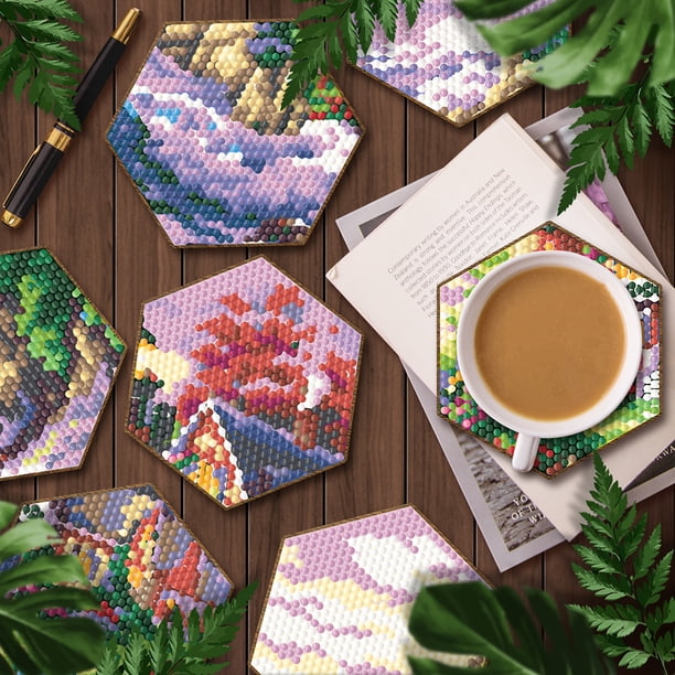 Cuadros Decorativos 7 posavasos de cristal para bebidas con forma de panal DIY creativa para protección de mesa Wdftyju embutido en tela