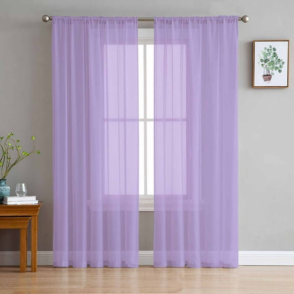 Purple Sheer Curtains 72 Inches Long 2 Panels Set, Window Sheer Curtains for Living Room/Bedroom, Modern Pure Lavender Purple Light Filtering Rod Pocket Curtain 52'' x 72'' x 2