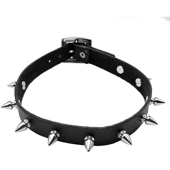 Levamdar Metal Spike Studded Leather Collar Choker Necklace