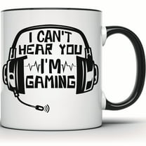 Gamer Mug - I Can't Hear You, I'm Gaming - Video Game Headset - Funny Gift for Gamers - Game Room Decor - Gift for Him or Her - 11 Ounce Black Rim Handle Novelty Coffee Cup - WMUG1274-BLK