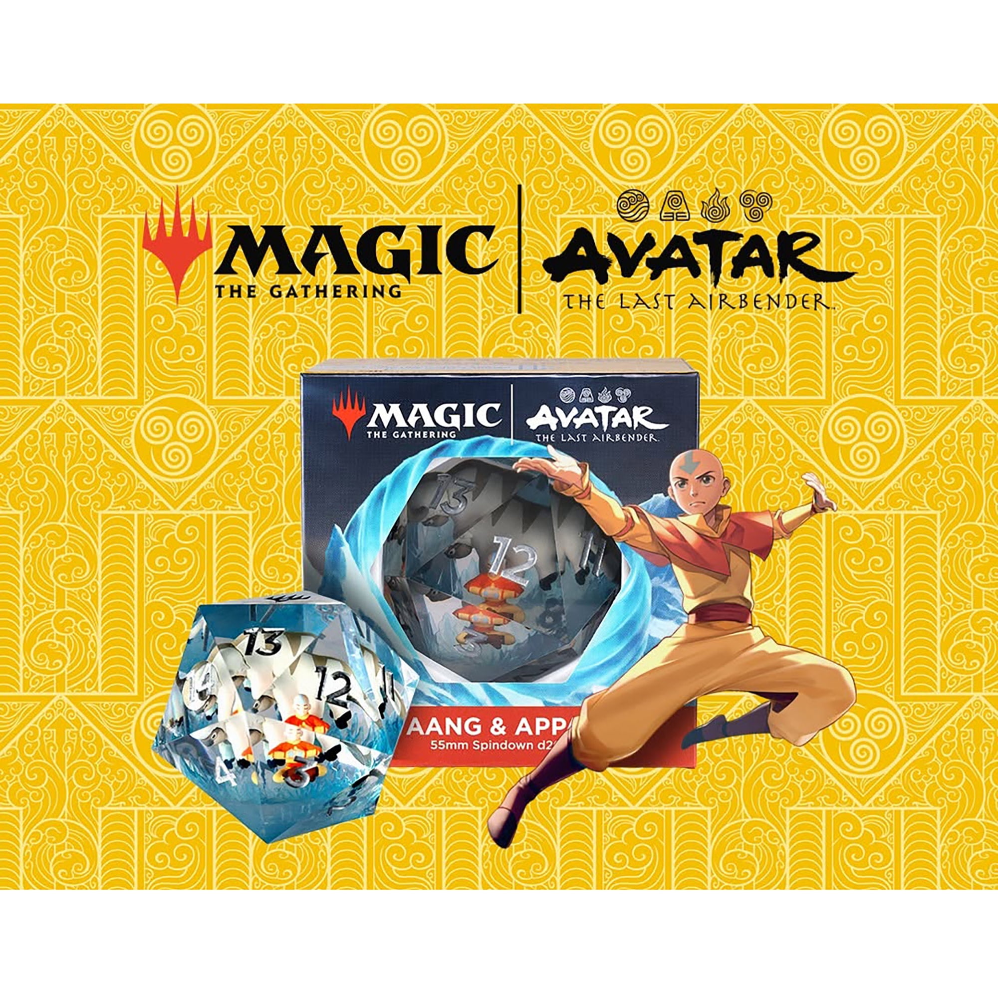 Magic The Gathering: Avatar the Last Airbender - 55mm Spindown d20 Life Counter - 3D Aang & Appa Figures In Resin, Orange & Blue, RPG Collectible Dice