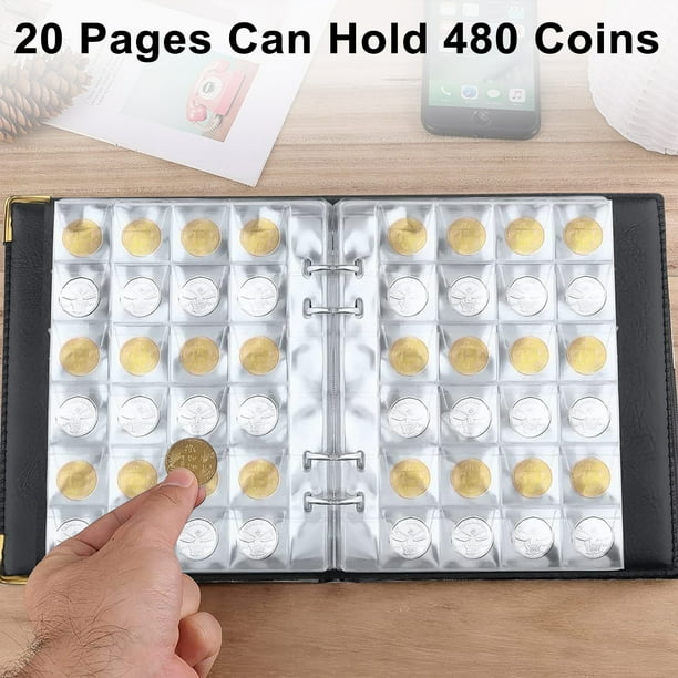 TSV Coin Collector Binder, Premium Leather 480 Pockets Album, 20