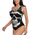 thumbnail image 5 of Daiia Magician Hat Skull Women's One Piece Swimsuits Personalized One Shoulder Swimwear Asymmetric Ruffle Bathing Suits-Large, 5 of 8