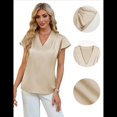 thumbnail image 3 of Blusa Informal de Seda para Mujer, Elegante, de Negocios, con Mangas con Volantes, Cuello en V, Plisada, para Verano, Talla XL, 3 of 8