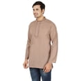 thumbnail image 2 of Cotton Men's Embroidered Short Kurta Shirt India Clothing (Brown,4XL), 2 of 5