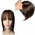 thumbnail image 1 of Anemone 12 x 14 base de encaje cabello humano parte media invisible postizo natural con flequillo tenue clip en extensión de cabello para volumen de cabello 220% densidad (12 pulgadas marrón oscuro), 1 of 1