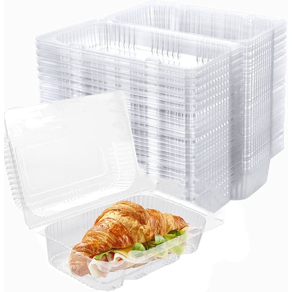 100 Pack Clear Hinged Food Container, To Go Containers with Clear Lids,Cake Slice Containers Clamshell Takeout Tray for Sandwiches, Dessert, Cakes, Cookies, Salads