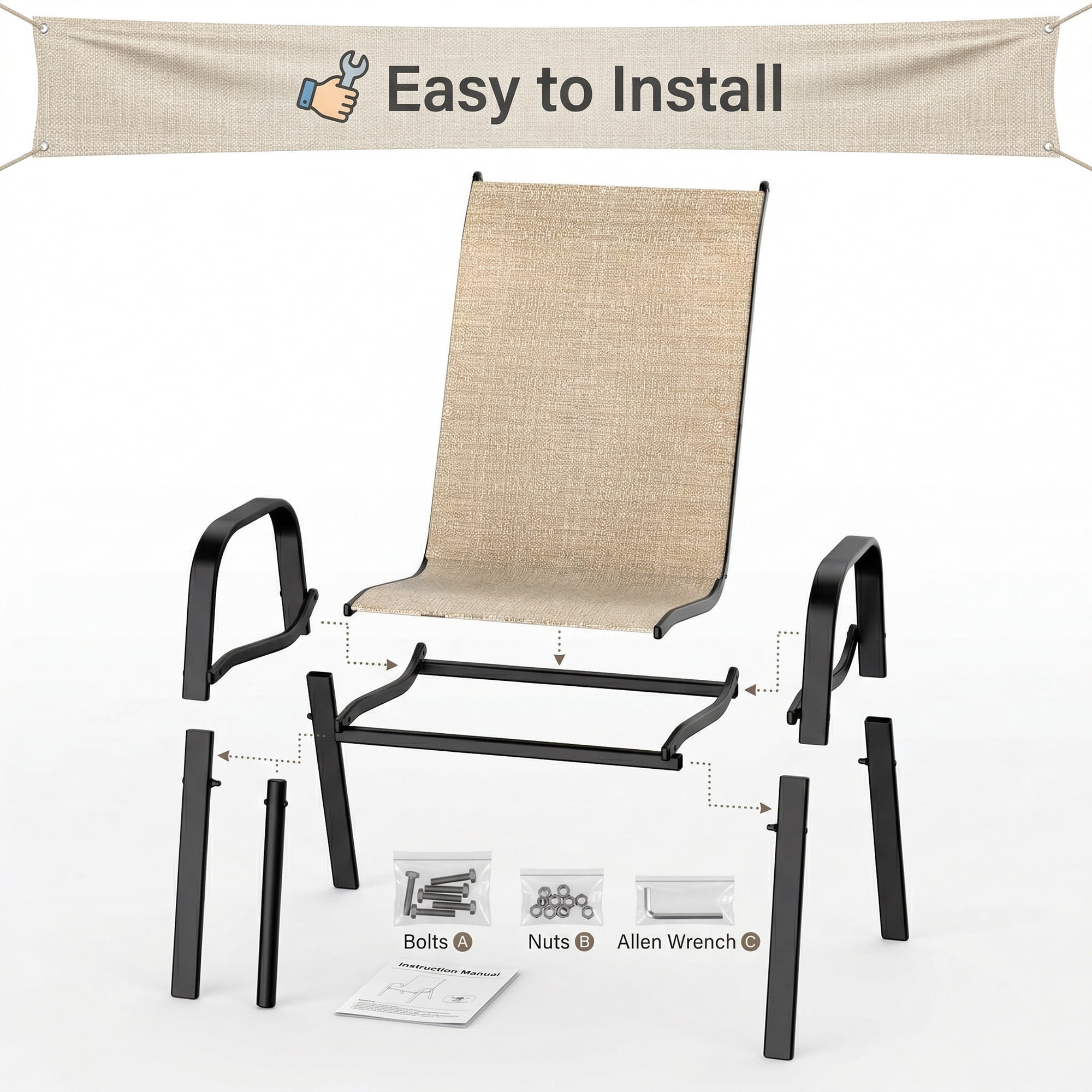 Guqiart Patio Chairs Set of 6, Stackable Outdoor Dining Chairs, All-Weather Textilene, Metal Frame, 350 lbs Capacity