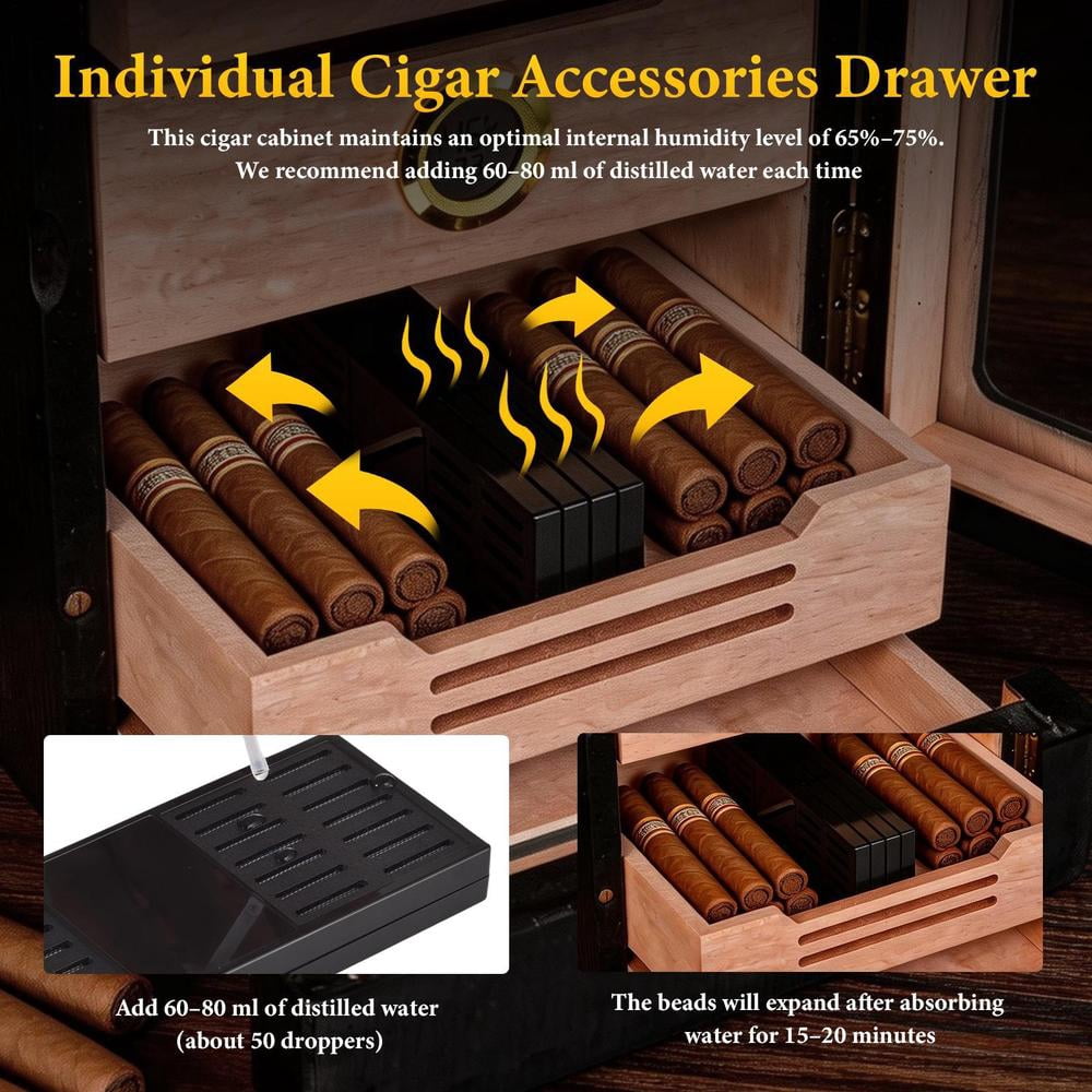 Cigars Humidor Cabinet, Cigars Cabinet Humidor with Spanish Cedars Wood Drawer, Precision Hygrometer, 3 Humidifiers and Cigars Accessories Drawer, Christmas for Cigars Lovers