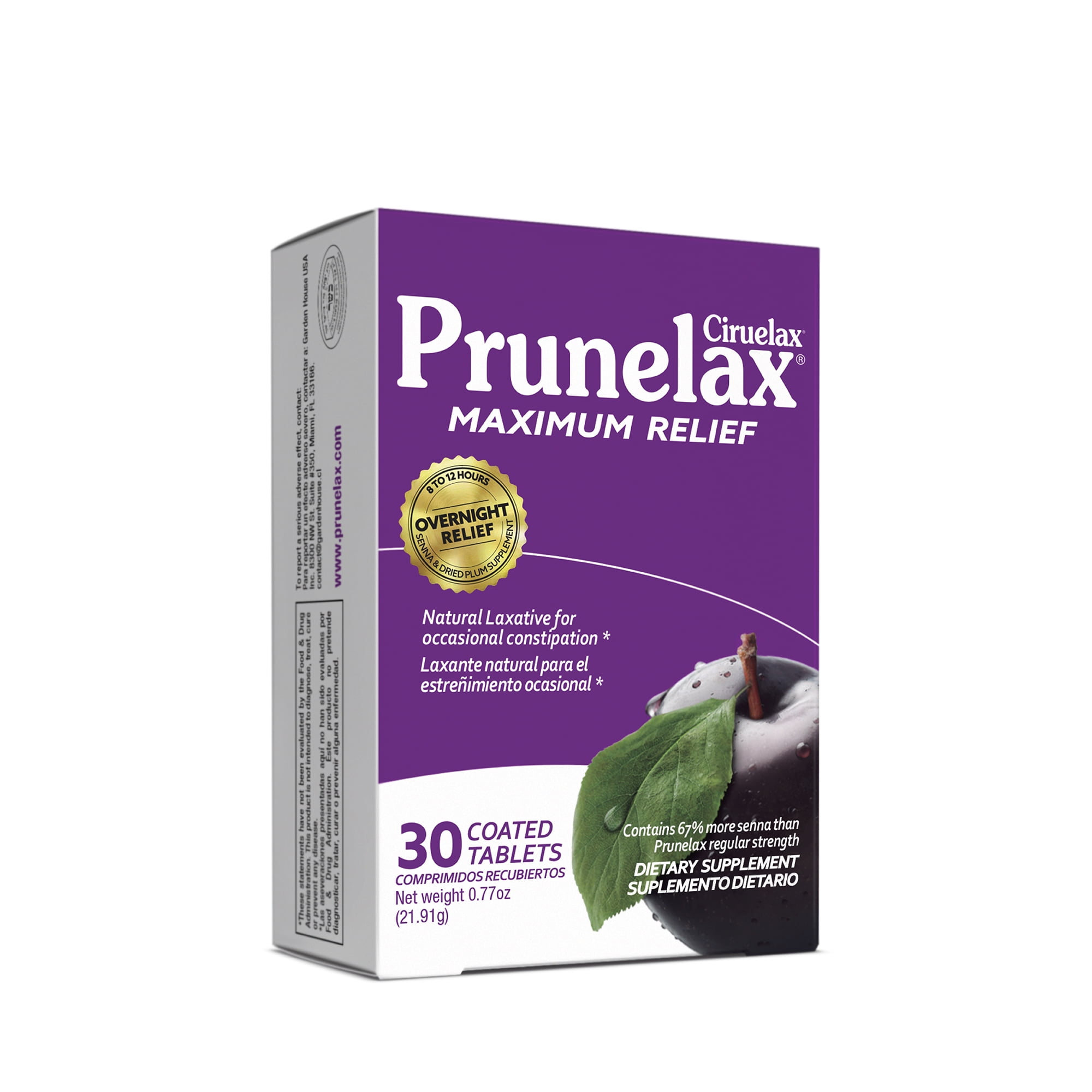 Prunelax Natural Senna Extract Maximum Relief Laxative for Occasional Constipation, 30 Tablets