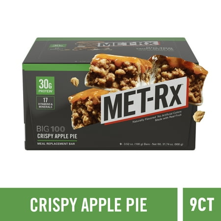 MET-Rx Big 100 Protein Bar, Crisp Apple Pie, 31g Protein, 9 Ct