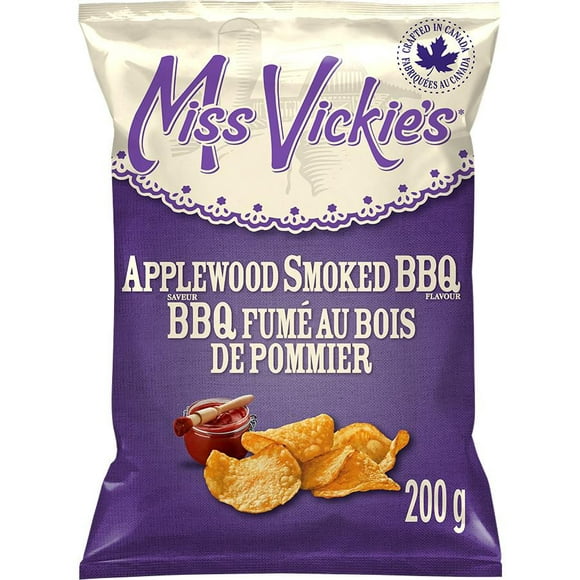 Miss Vickie's Applewood Smoked BBQ flavour kettle cooked potato chips, 200GM