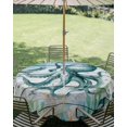 thumbnail image 2 of Outdoor Tablecloth with Umbrella Hole, Coastal Octopus Spillproof Waterproof Outdoor Table Cover, Nautical Starfish Seaweed Coral Wooden Patio Tablecloths for Party/Garden/Picnic, Round 54 inch, 2 of 9