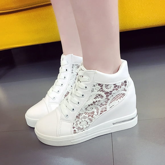 Women Casual White Shoes, Lace Flower PU Leather Breathable Women Lace White Shoes  for Shopping for Lady White