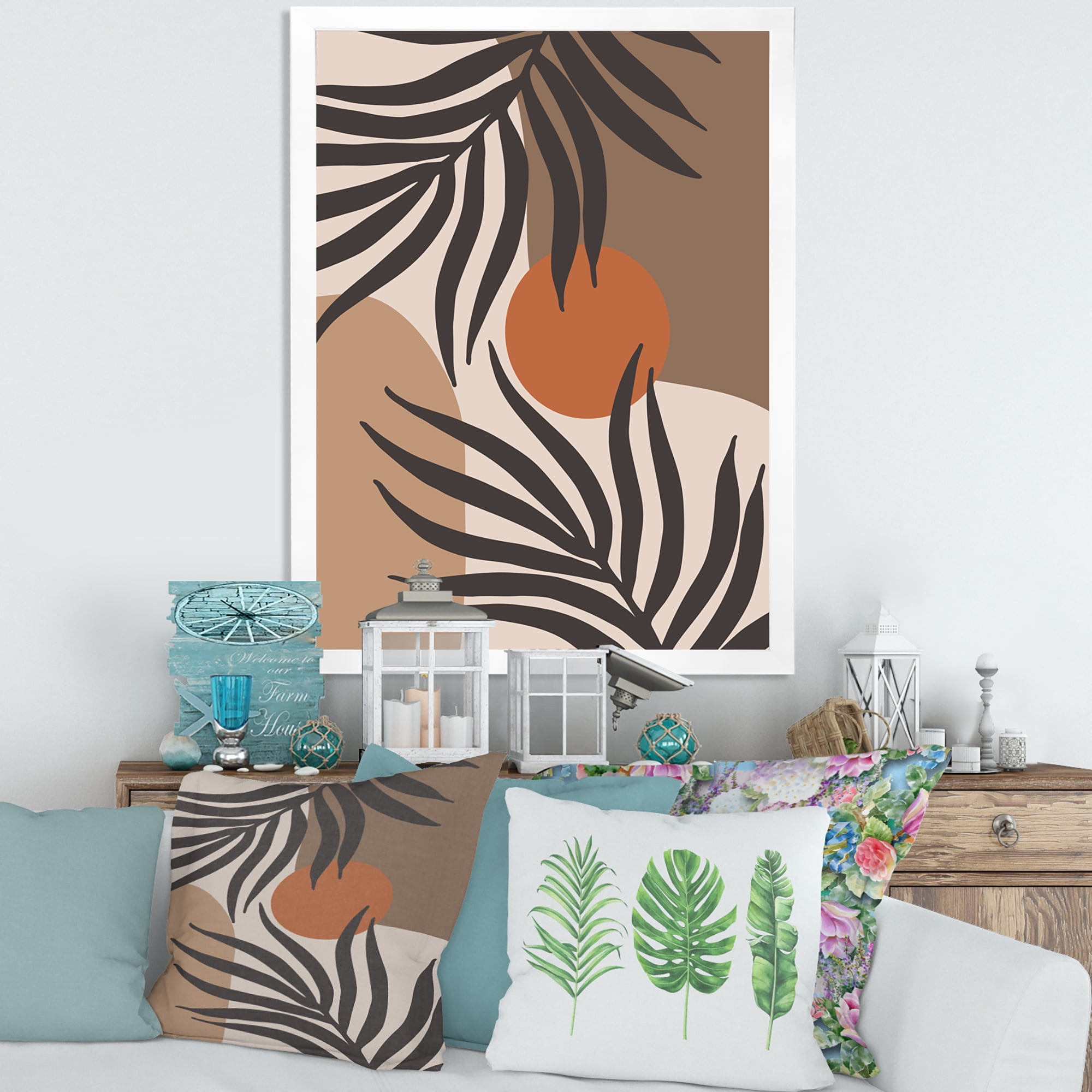 Designart 'Sun and Moon Shapes In Retro Terracotta Tones III' Modern Framed Art Print