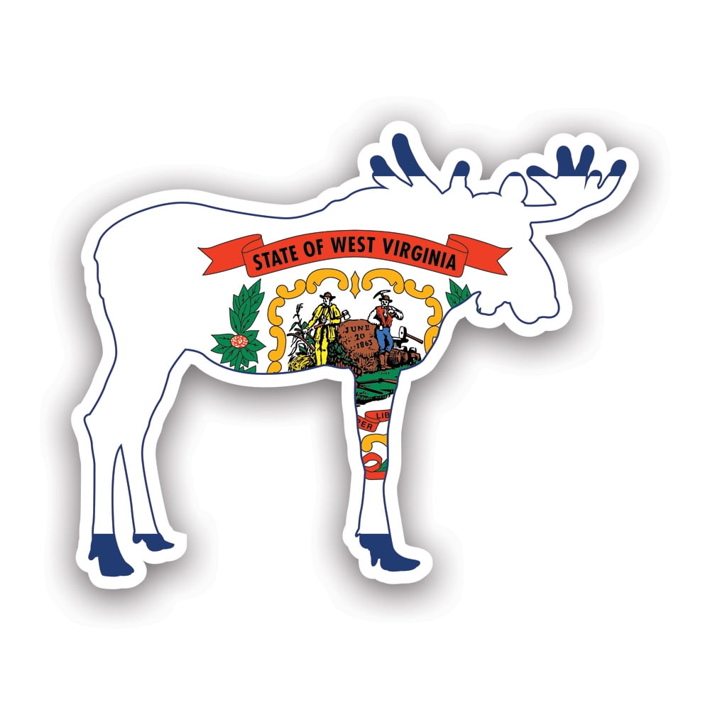 West Virginia Moose Shaped Flag Sticker Decal Self Adhesive Vinyl