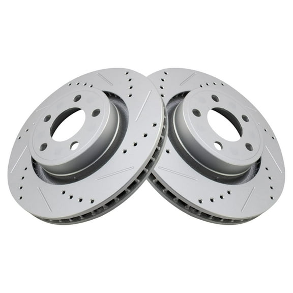 TRQ Front Performance Brake Rotors Set Premium G-Coated Cross Drilled & Slotted Fits Select 2015-2020 Ford Mustang