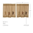 thumbnail image 5 of VHC Brands Stratton Primitive 24"x36" Burlap Star Tier Pair Tan Rod Pocket Appliqued Cotton Kitchen Window Curtains, 5 of 5