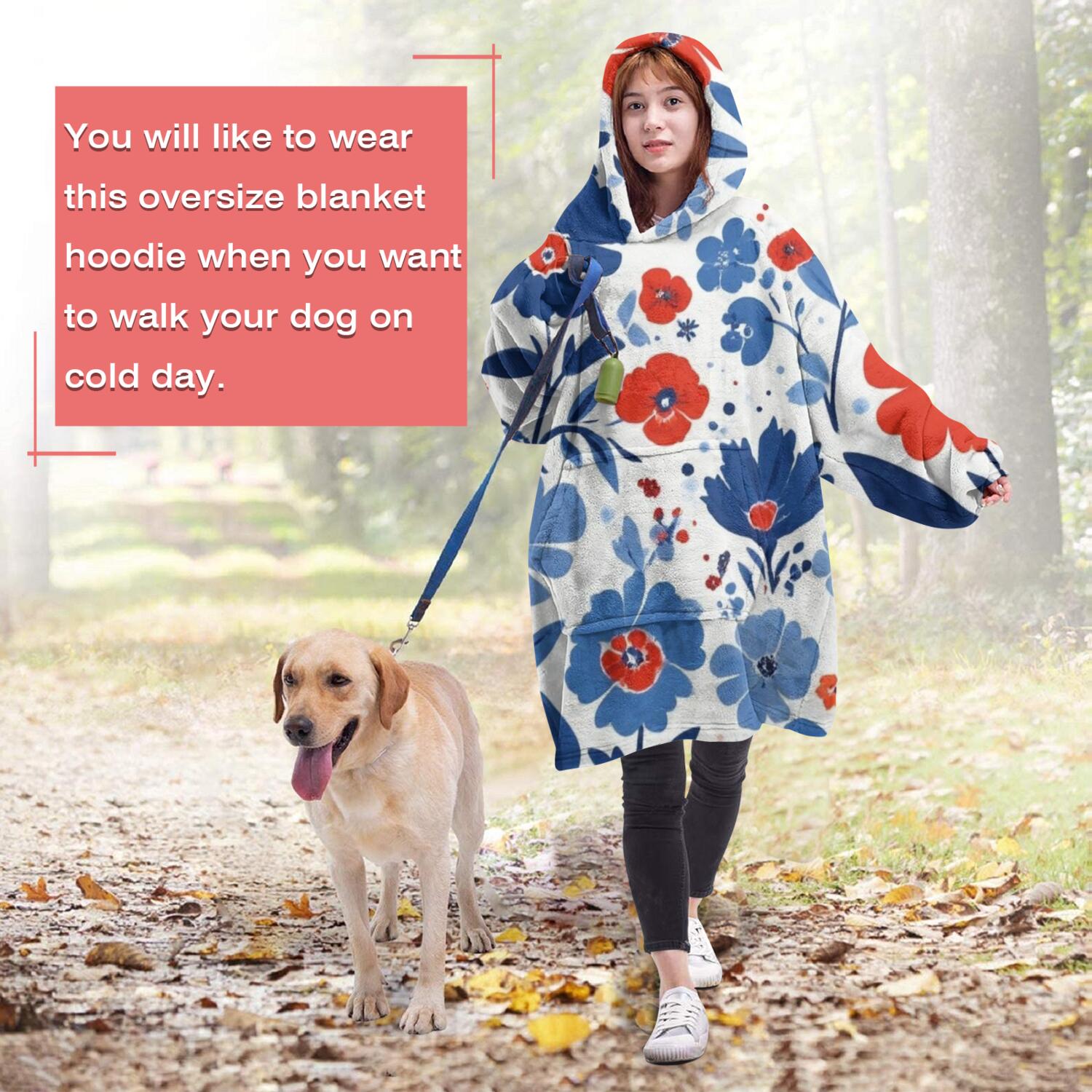 Wearable Oversized Blanket,Pioneer Flower Floral Print Pattern Wearable Blanket Hoodie for Adults,Cozy Hooded Blankets with Super Pockets,Super Warm Fuzzy Pullover for Women & Men