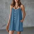 thumbnail image 4 of HBYJLZYG Women's Sleeveless Summer Mini Dress, Button-Front with Gathered Neckline, Relaxed Flowy Fit with Side Pockets, Casual Vacation Beachwear, Cotton Linen Blend, 4 of 8