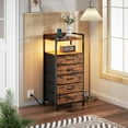 thumbnail image 6 of 5 Drawer Dresser for Bedroom, Tall Nightstand with Led Light and Charging Station, Small Night Stand Bedside Table, Fabric Bins, Metal Frame, Wood Shelf, Side Furniture(Rustic Brown), 6 of 9