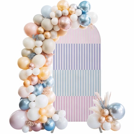 Colorful Stripe Arch Backdrop Cover 7.2Ft, Wedding Arch Covers Stretchy Backdrop, Modern Pink Purple Blue Vertical Striped Fitted 2 Sided Arched Photo Background for Birthday Party Decorations