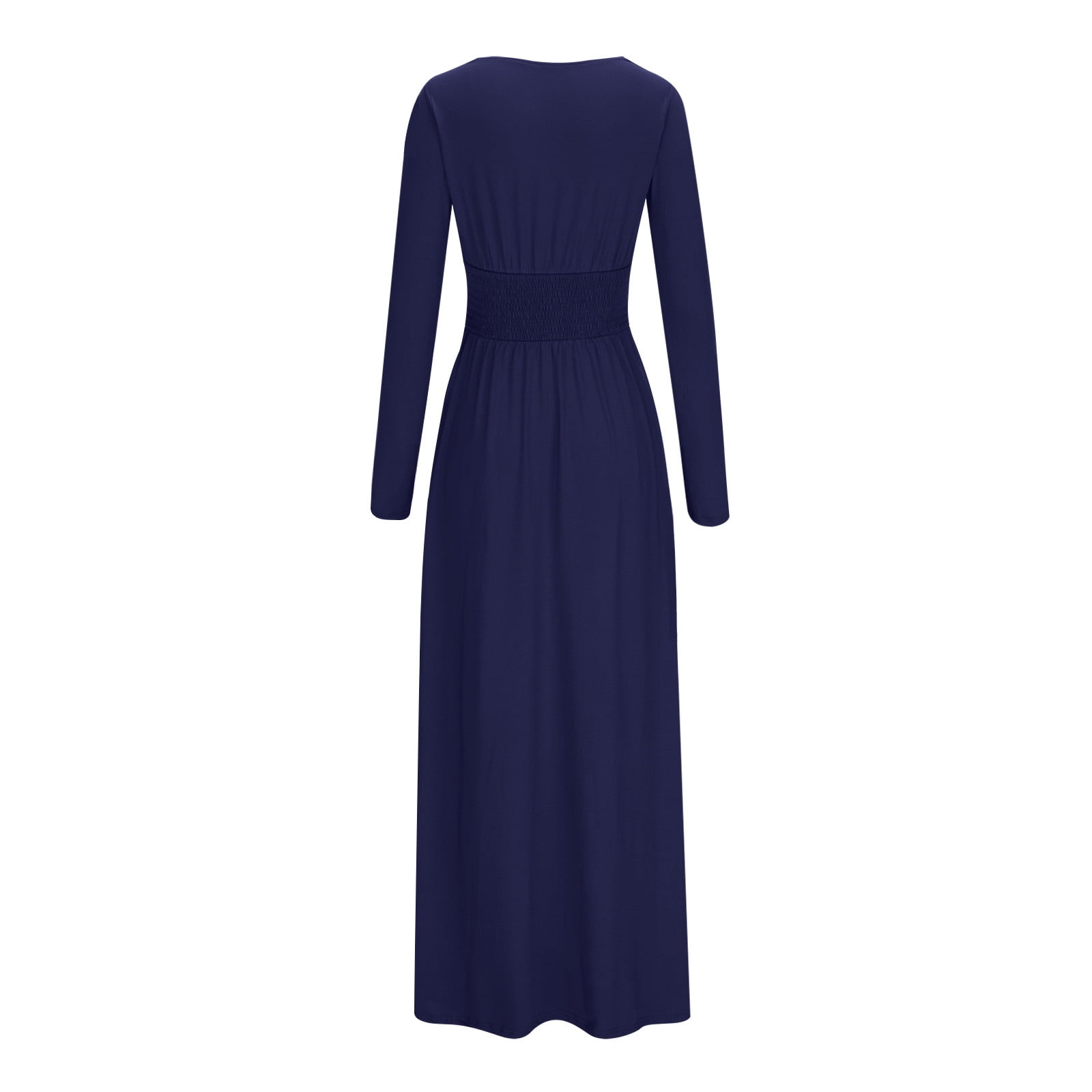 Long Sleeve Party Dress for Women Elegant Wedding Guest Evening Maxi Gown V Neck Pleated High Split Formal Dress (XX-Large, Navy)