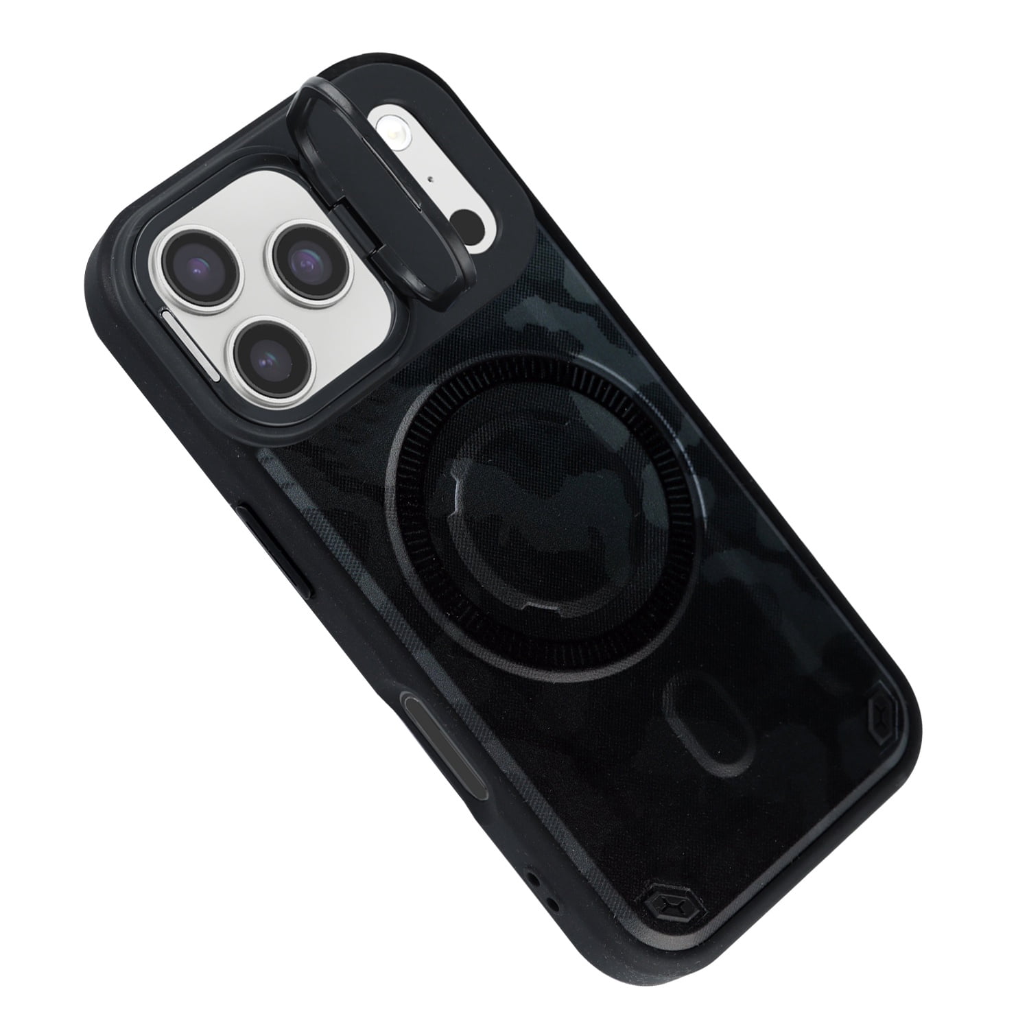 Camo Pattern Magnetic Phone Case with Lens Stand for iPhone 17 Pro Max - Black