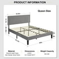 thumbnail image 5 of VECELO Queen Bed Frame, Upholstered Queen Size Platform Bed Frame with Adjustable Headboard, Strong Wood Slat Support, No Box Spring Needed, Dark Gray, 5 of 7