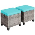 thumbnail image 6 of Patiojoy Set of 2 Outdoor Rattan Cushioned Ottoman Seat All Weather Patio Footrest Turquoise, 6 of 6