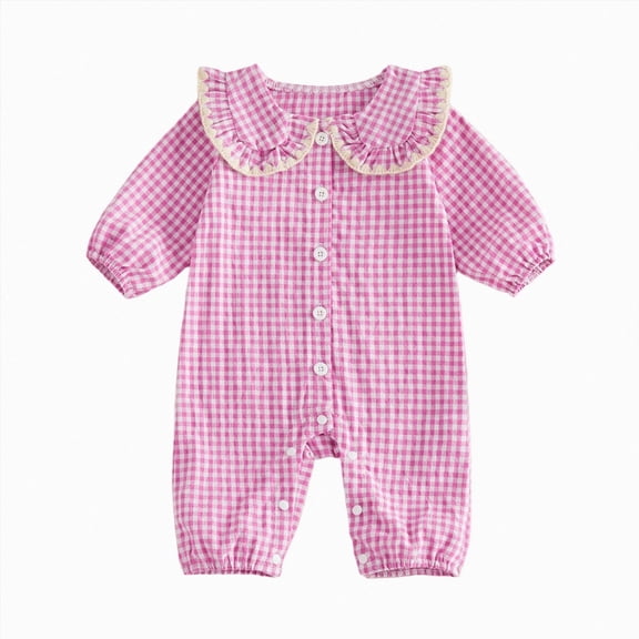 Fall Baby Girl Clothes Long Sleeve Romper Peter Pan Collar Jumpsuit Infant Newborn Outfits Gingham Outfit