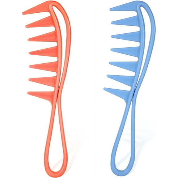 2Pcs Wide Tooth Comb, Large Tooth Combs Wide Tooth Curl Comb Shark Teeth Hairstyle Tool for Curly Wet Wavy Thick Hair Wigs Barber Salon, Women Men