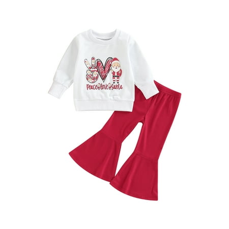 

2Pcs Toddler Baby Girls Clothes Outfits Letter Print Long Sleeve Sweatshirt Tops + Casual Flare Pants Sets
