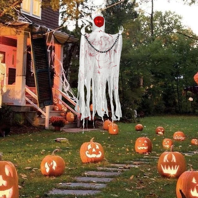 Decoración de fiesta fantasma colgante de Halloween, parca con ojos brillantes, decoración fantasma voladora para vacaciones al libre