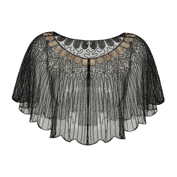 Chal de Mujer Fernando Capa de Lentejuelas Bufanda Informal Moda Novia Noche Baile Aureato Negro