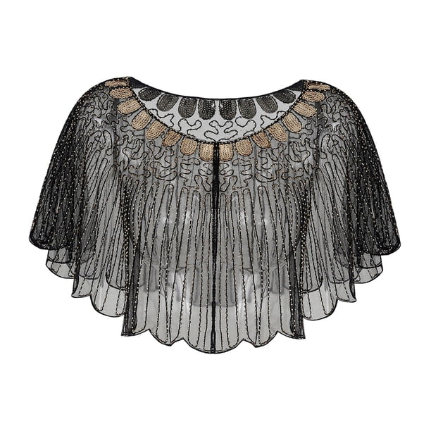 Chal de lentejuelas para mujer, para vestidos de mujer, ropa de moda, chal de novia, noche Aureato negro
