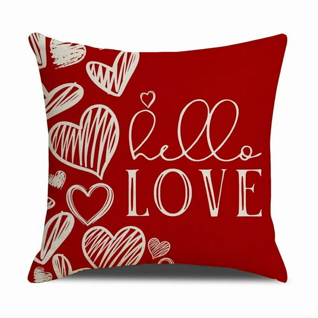 Funda de cojín decorativa con forma de corazón y rayas rojas para San Valentín | Funda de cojín para sofá de exterior de 40,6 x 40,6 cm | Impresión a doble cara con cremallera oculta | Juego