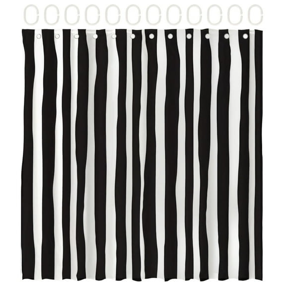 Black and White Striped Shower Curtain, Modern Shower Curtain for Bathroom, Vertical Stripe Design, 71x71 in, 12 Hooks