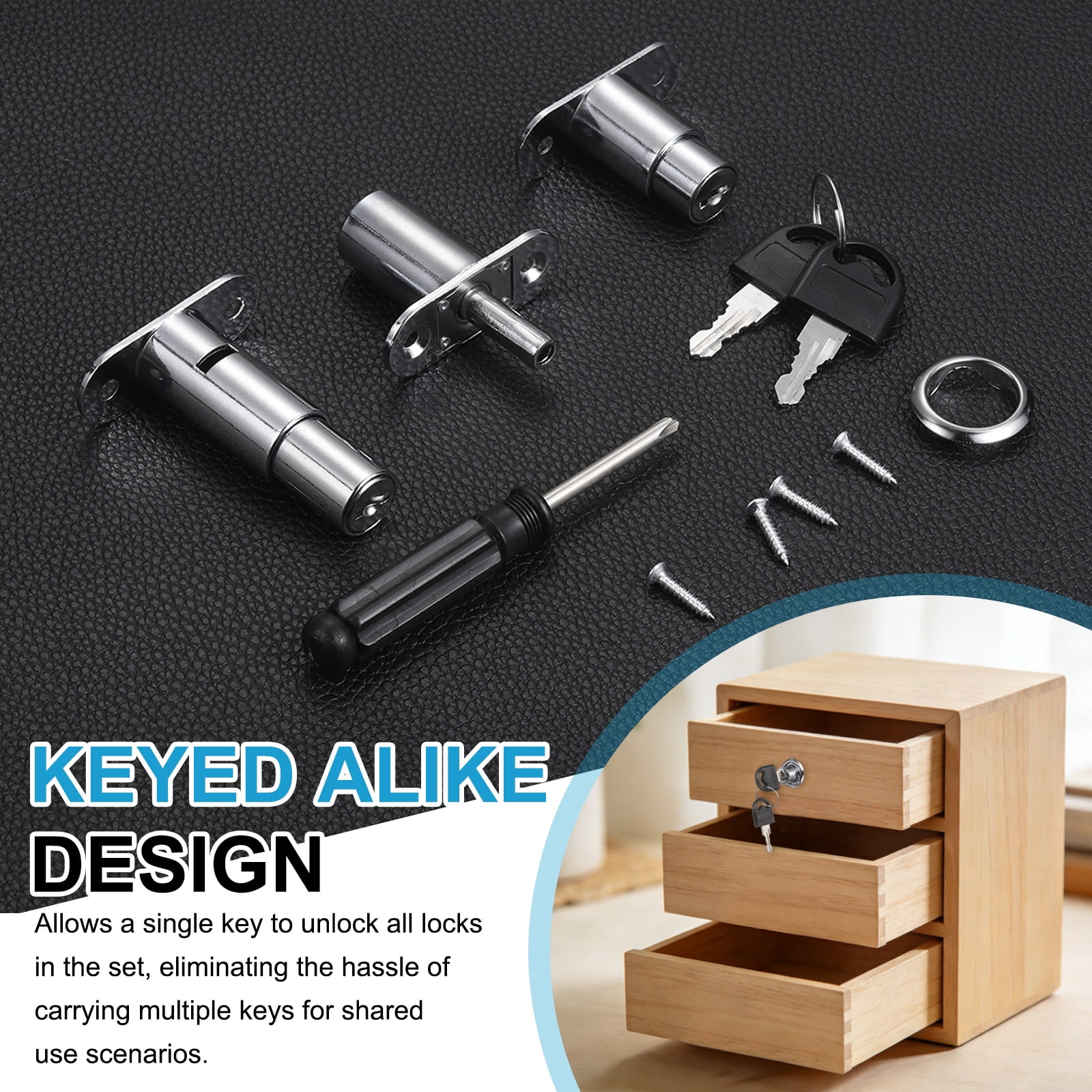 Uxcell Push Plunger Lock 23mm(8/9 Inch) Cylinder Length, 6 Pcs Zinc Alloy Cabinet Door Lock Keyed Alike for File Desk Drawer Wardrobe Sliding Door