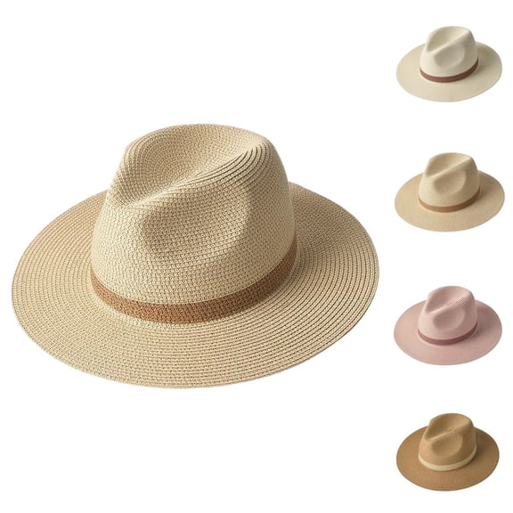 Straw Panama Hats for Men Women Summer Wide Brim Fedora Beach Sun Hat