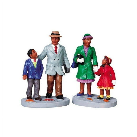2009 Going to Church Set of 2 African American Christmas Village Figurines, Made in 2009 By Brand Lemax