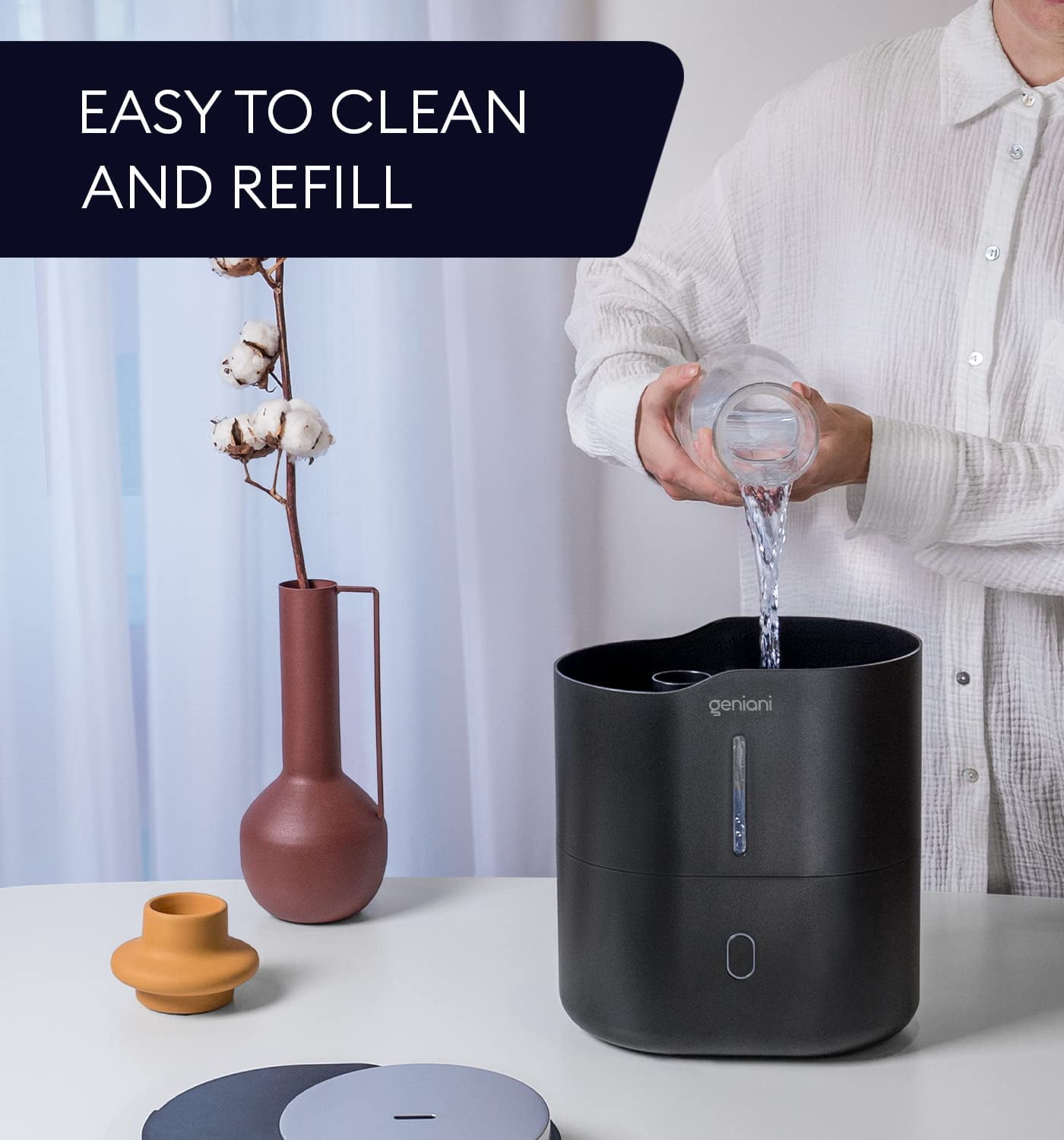 Geniani Top Fill 2L Cool Mist Humidifiers & Essential Oil Diffuser for Home - Smart Aroma Ultrasonic Air Humidifier for Large Room, Bedroom, Baby, Kid - Easy to Clean & Fill, Auto Shut Off, Quiet
