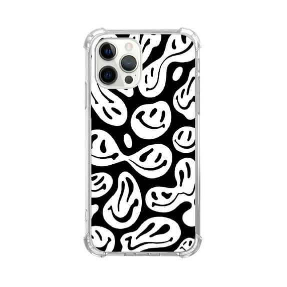 Black White Smile Face Case Compatible with iPhone 12 Pro,Unique Art Design TPU Bumper Cover Case